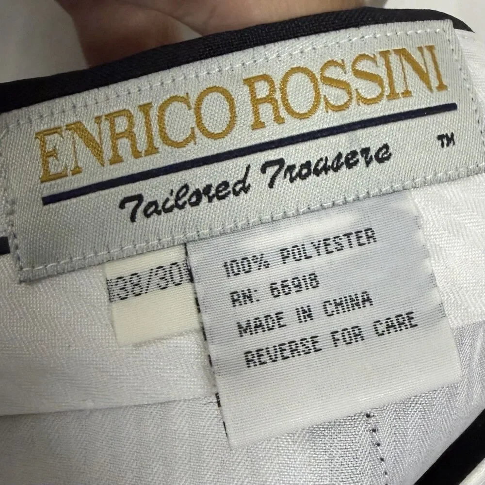 Enrico Rossini Mens Sz 38x30 Black Pleated Tailored Trousers Wrinkle Resistant